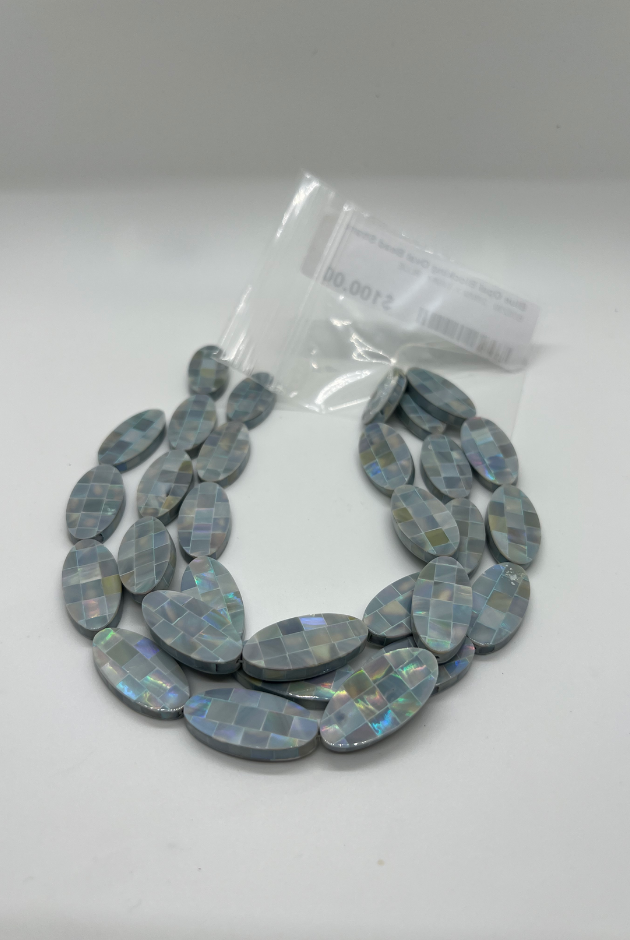 Blue Opal Blocking Oval Bead Strand