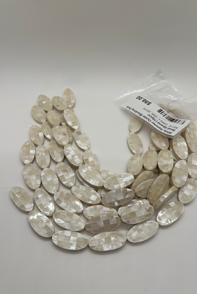 White Hammer Oyster Blocking Oval Bead Strand (10pcs)